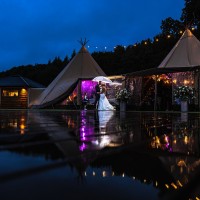 Wedding couple at tipi wedding venue, Oxfordshire