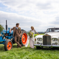 Bride and groom at outdoor wedding venue in Northamptonshire