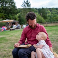 Godparent and godchild at Oxfordshire naming ceremony